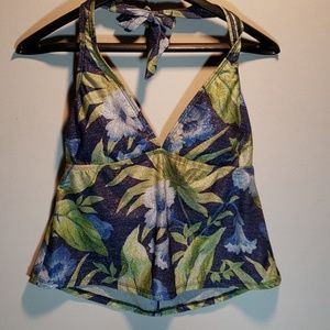 Liz Claiborne Sparkle Swim Suit Top Floral Print
